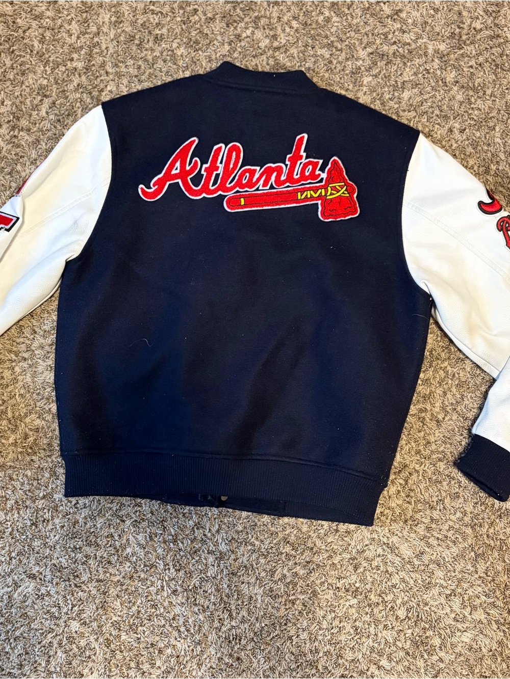 Atlanta Navy and White Varsity Bomber Jacket